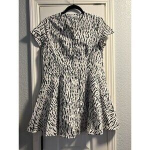 Zara Black White Print Button Front Fit & Flare Dress XL